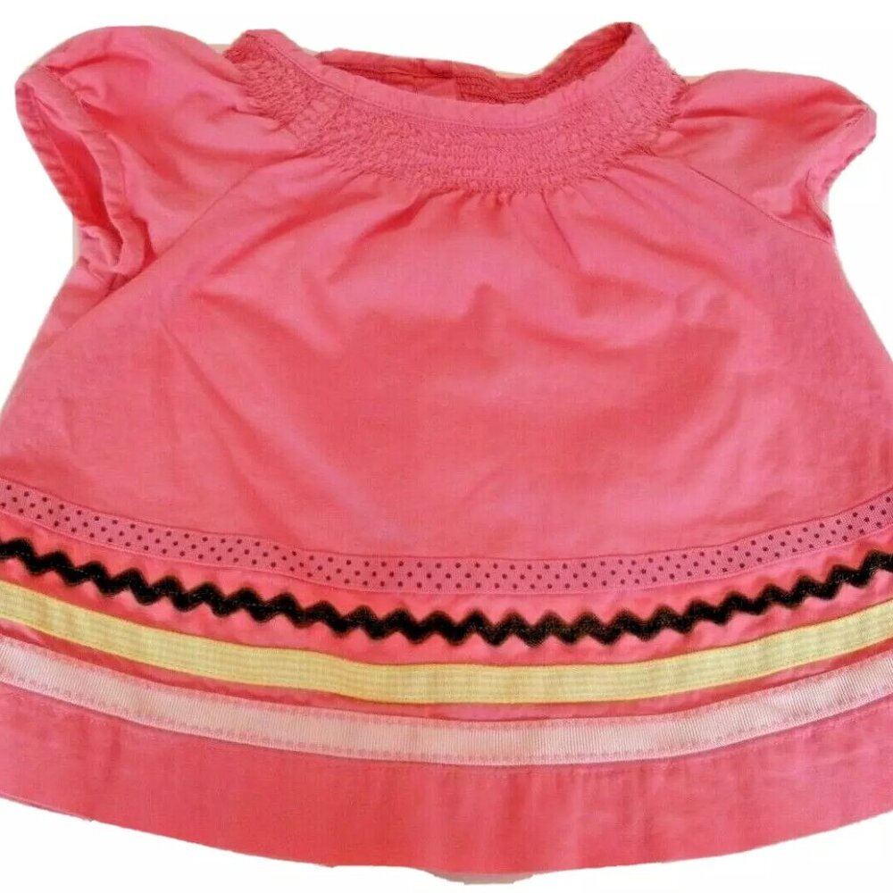 Janie and Jack Girls Shirt Pink Smock Ribbon 3-6 Months Baby